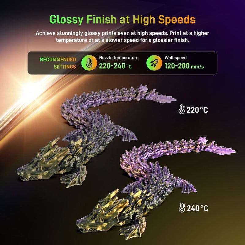 FLASHFORGE Silk Tri-Color PLA Filament 1.75mm, Coextrusion Black Gold Purple Triple Color Rainbow 3D Printer Filament, Enchanting Silk Finish with 360° Multicolor Shifting Color Effect - Image 4